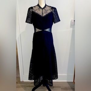 Sandro Women's Black Sheer Panel Lace Midi Dress size 40